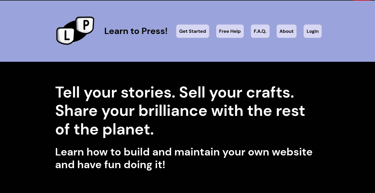 screenshot of Learn to Press website