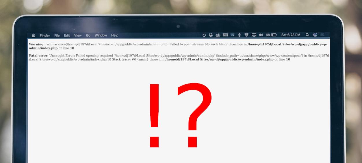 Laptop screen showing WordPress error